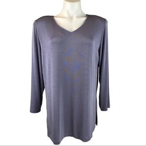 New Vikki Vi V-Neck Travel Knit Tunic Top 0X 1X Purple Travelers